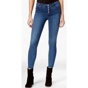Free People W27 Reagan Raw Hem Skinny Jeans Blue Button Fly High Rise Pockets‎